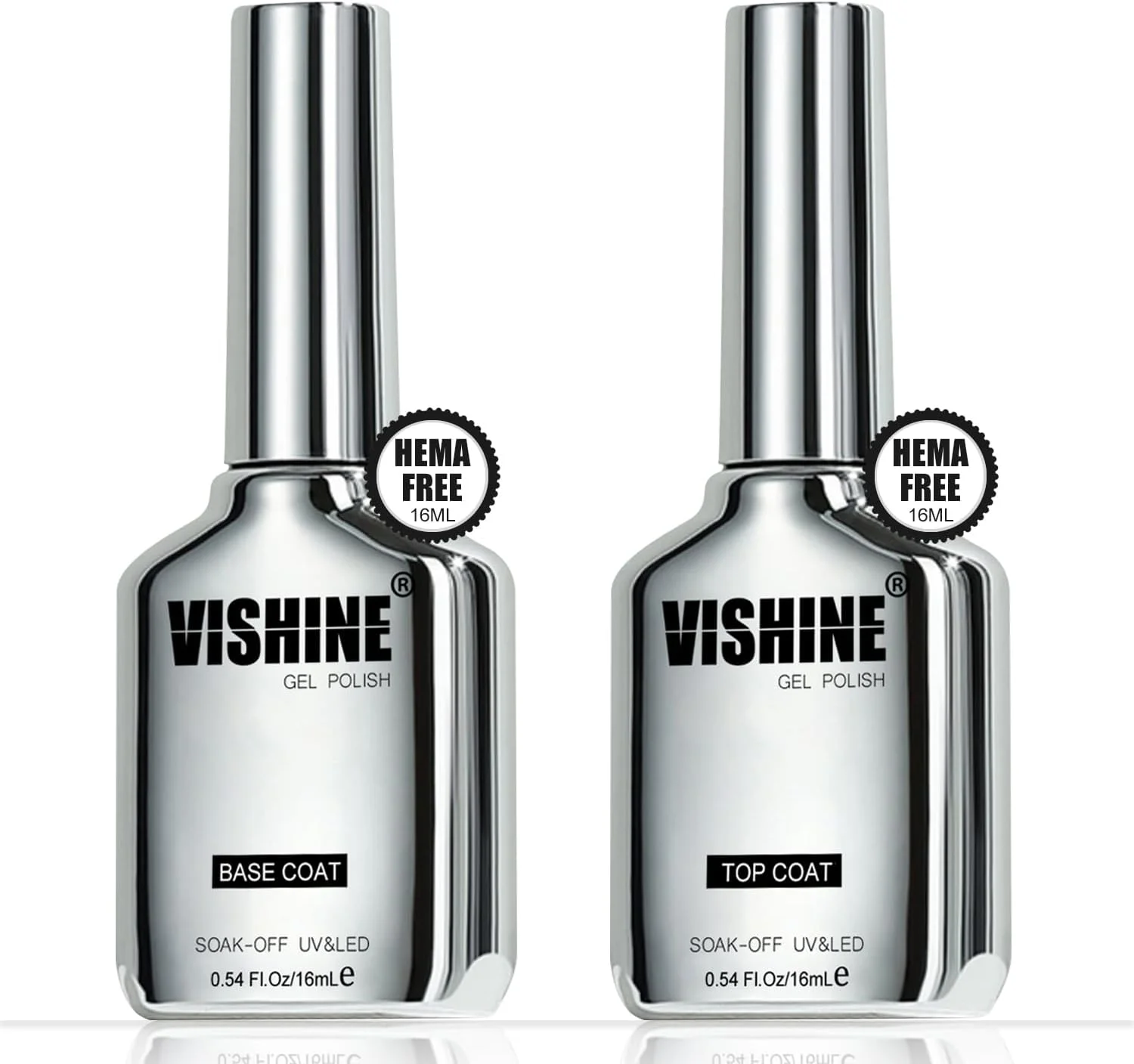 ویشین، ست دو عددی لاک ژل بیس کت و تاپ کت 15 میلی لیتری، بدون نیاز به پاک کردن، براق و بادوام، مقاوم در برابر ساییدگی، قابل برداشتن با خیساندن، مناسب برای استفاده در منزل و سالن های آرایشی