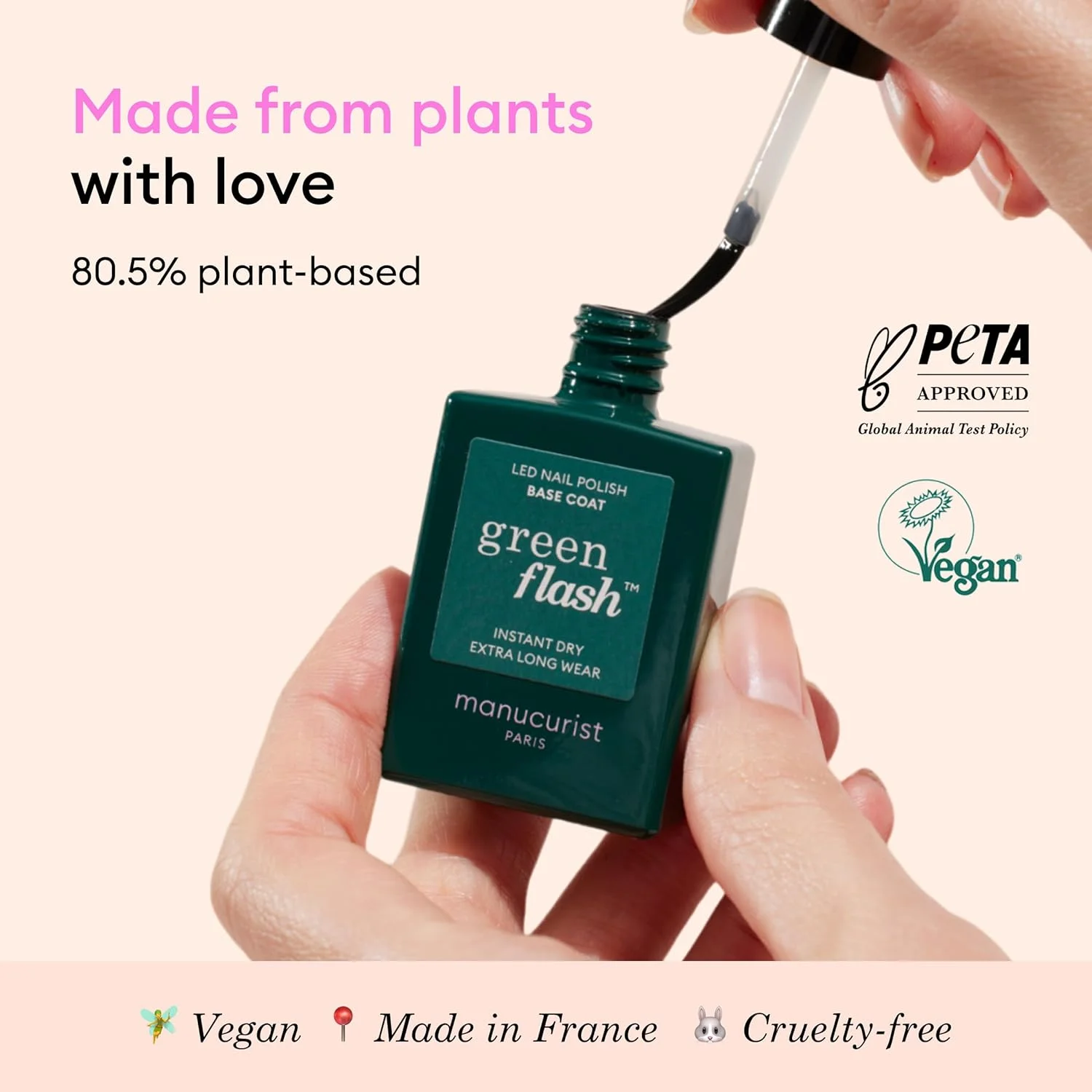 لاک پایه گرین فلش Manucurist - لاک پایه برای لاک ژل - فاقد 12 ماده مضر - 84% مواد طبیعی - بطری 15 میلی لیتری