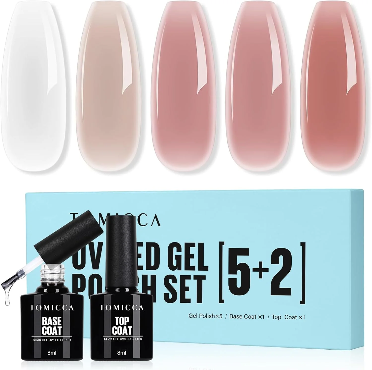 ست لاک ژل ژله ای تومیکا، سفید شیری، قرمز نود، لاک ژل شفاف با بیس و تاپ کت، ست مانیکور ناخن ژلی بهاری و تابستانی، مناسب استفاده در خانه