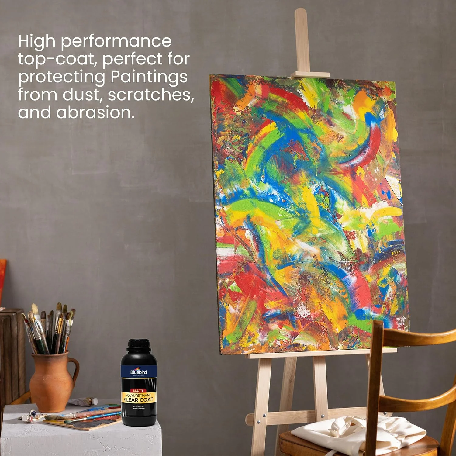 پوشش محافظ پلی یورتان شفاف بلوبیرد برای مبلمان، نقاشی، وارنیش حرفه ای پایه آب (مات) - 500 میلی لیتر پوشش محافظ پلی یورتان شفاف بلوبیرد برای مبلمان، نقاشی، وارنیش حرفه ای پایه آب (مات) - 500 میلی لیتر