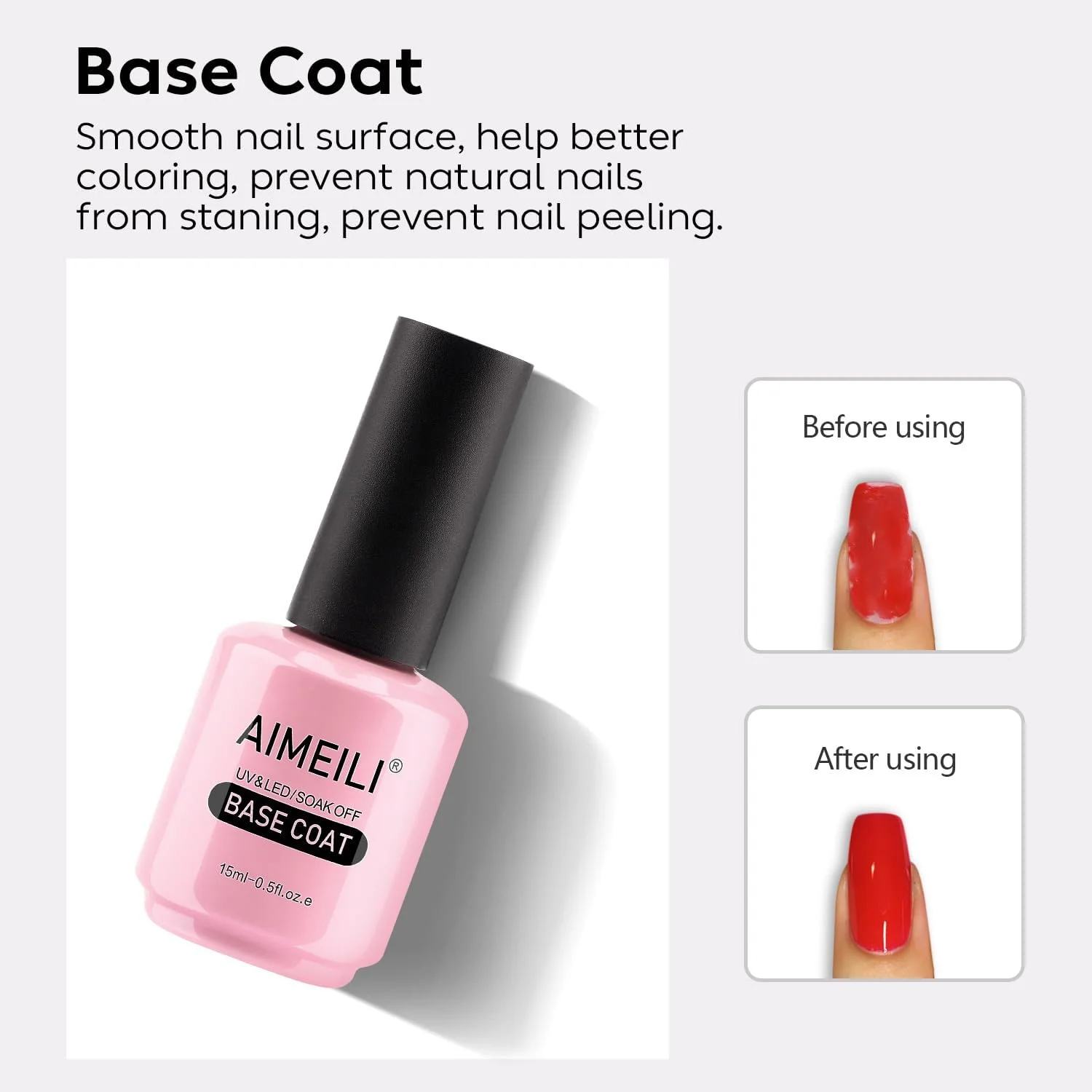لاک ژل ناخن بادوام AIMEILI، بدون Hema، یو وی LED، بدون تست حیوانی، وگان، با روکش براق، ست تاپ کت و بیس کت بدون نیاز به تمیز کردن - 2 عدد 15 میلی لیتری