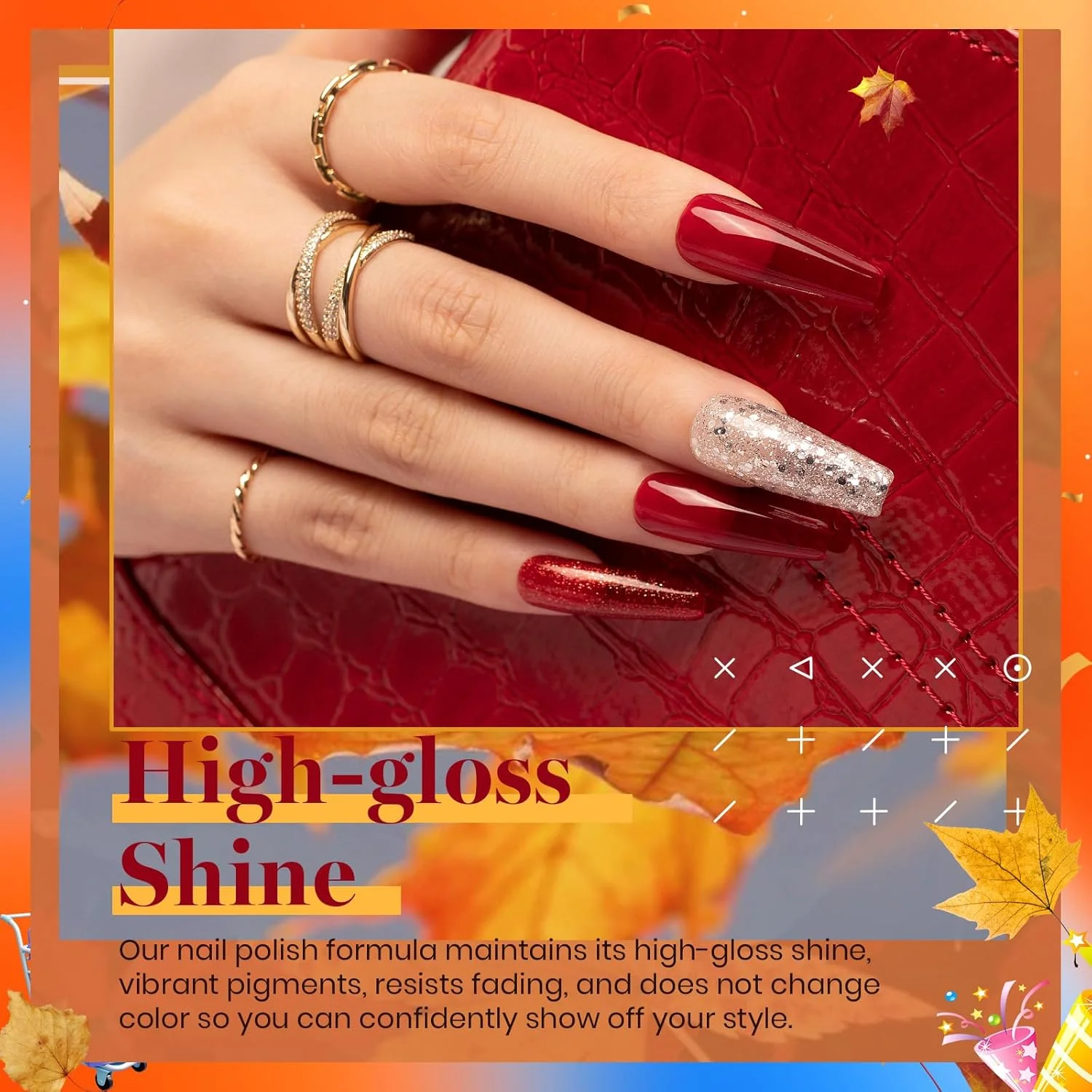 لاک ژل ناخن ۲۰ رنگ پاییزی با پوشش پایه، براق و مات، رنگ های قرمز، زرد، نارنجی، سبز و آبی برای مانیکور، قابل برداشتن با خیساندن، مناسب ناخن های LED