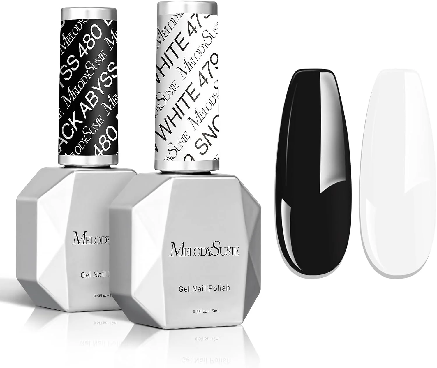 مجموعه لاک ژل ضخیم MelodySusie - 2 عدد 15 میلی لیتر لاک ژل مشکی و سفید، مناسب طراحی ناخن، مانیکور، سالن، استفاده شخصی در خانه و هدیه