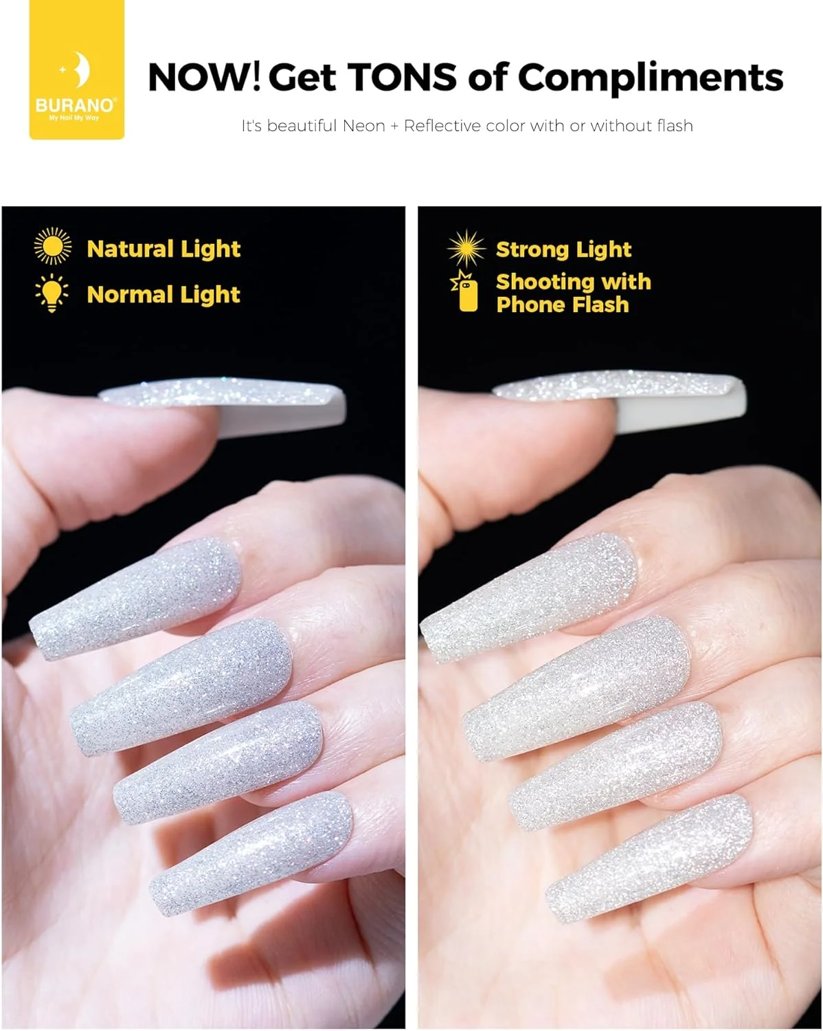 لاک ناخن اکلیلی UV بورانو، ۷.۳ میلی لیتر ژل ناخن بازتابنده اکلیلی UV، لاک ناخن نقره ای اکلیلی، لاک ناخن LED ژل هولوگرافیک، نیاز به خشک شدن با ژل ناخن S6