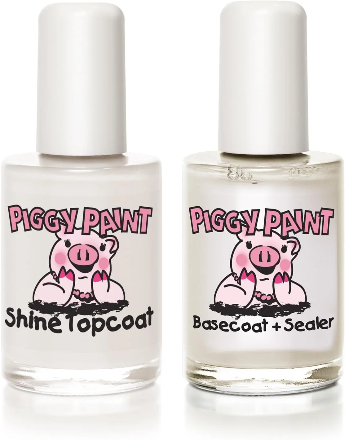 لاک ناخن دخترانه پیگی پینت | بدون تست حیوانی، وگان و کم بو برای کودکان | ست لایه پایه و لایه رویی براق