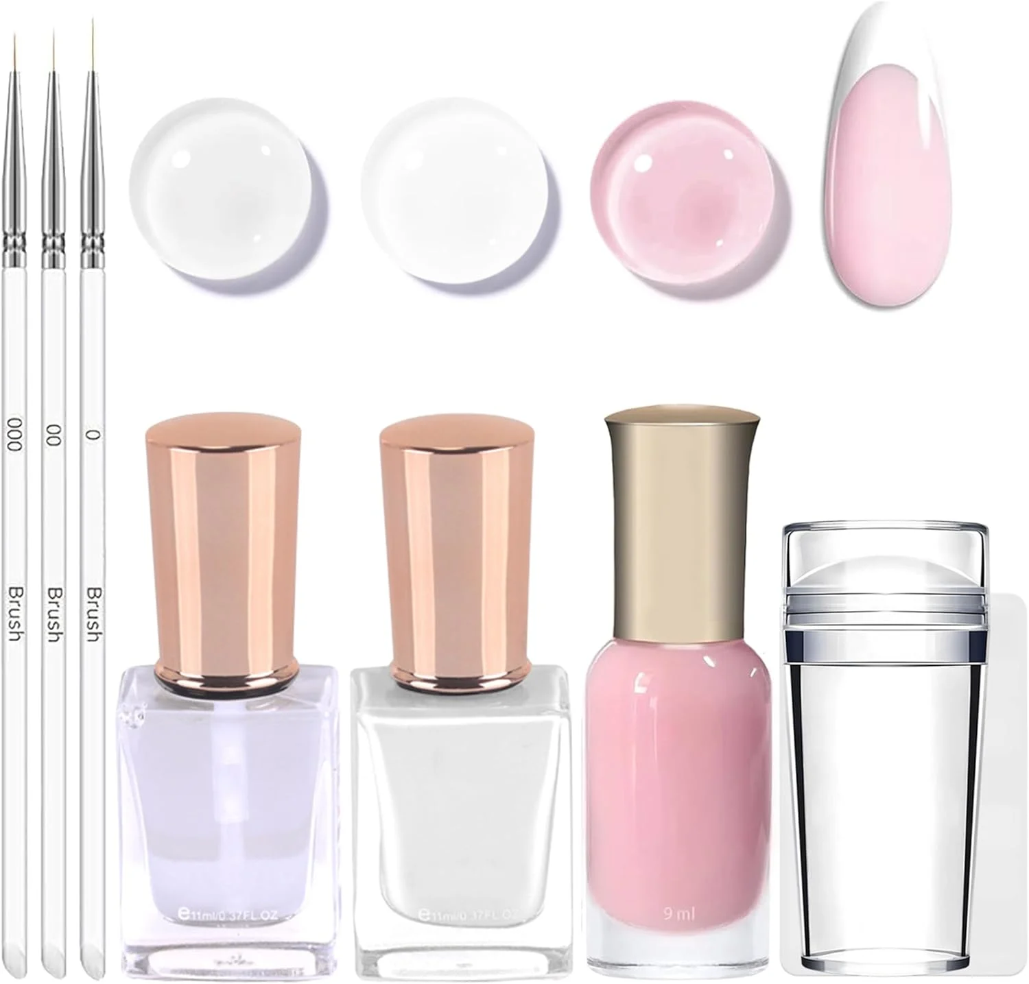 ست لاک ناخن فرنچ - لاک ناخن فرنچ با خشک شدن سریع به همراه تاپ کت، مهر ناخن و قلم موی نازک طراحی ناخن، لاک ناخن صورتی ژله ای و سفید برای طراحی ناخن DIY، بدون نیاز به لامپ UV (صورتی، 8x)