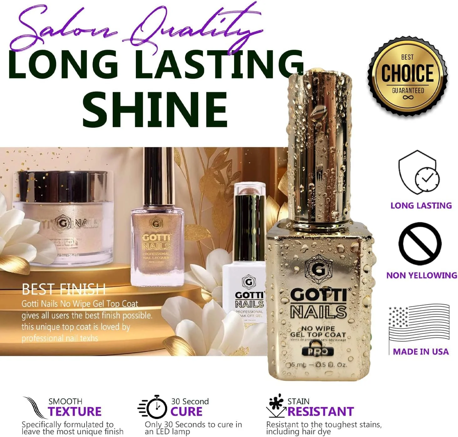 لاک ژل تاپ کت Gotti Nails - بدون نیاز به پاک کردن، ضد زردی، مقاوم در برابر لک، براق و درخشان - لاک ناخن شفاف برای استفاده با ژل UV و ژل LED