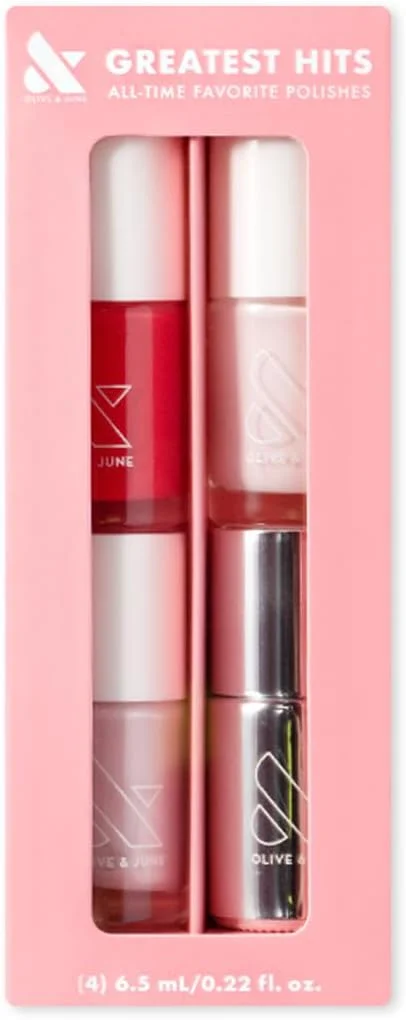 مجموعه لاک ناخن پرفروش Olive & June | شامل 3 رنگ ماندگار (Cockatoo، Pink Sands، Hibiscus) + پوشش نهایی فوق العاده براق | وگان، بدون تست حیوانی | نتیجه با کیفیت سالن در خانه