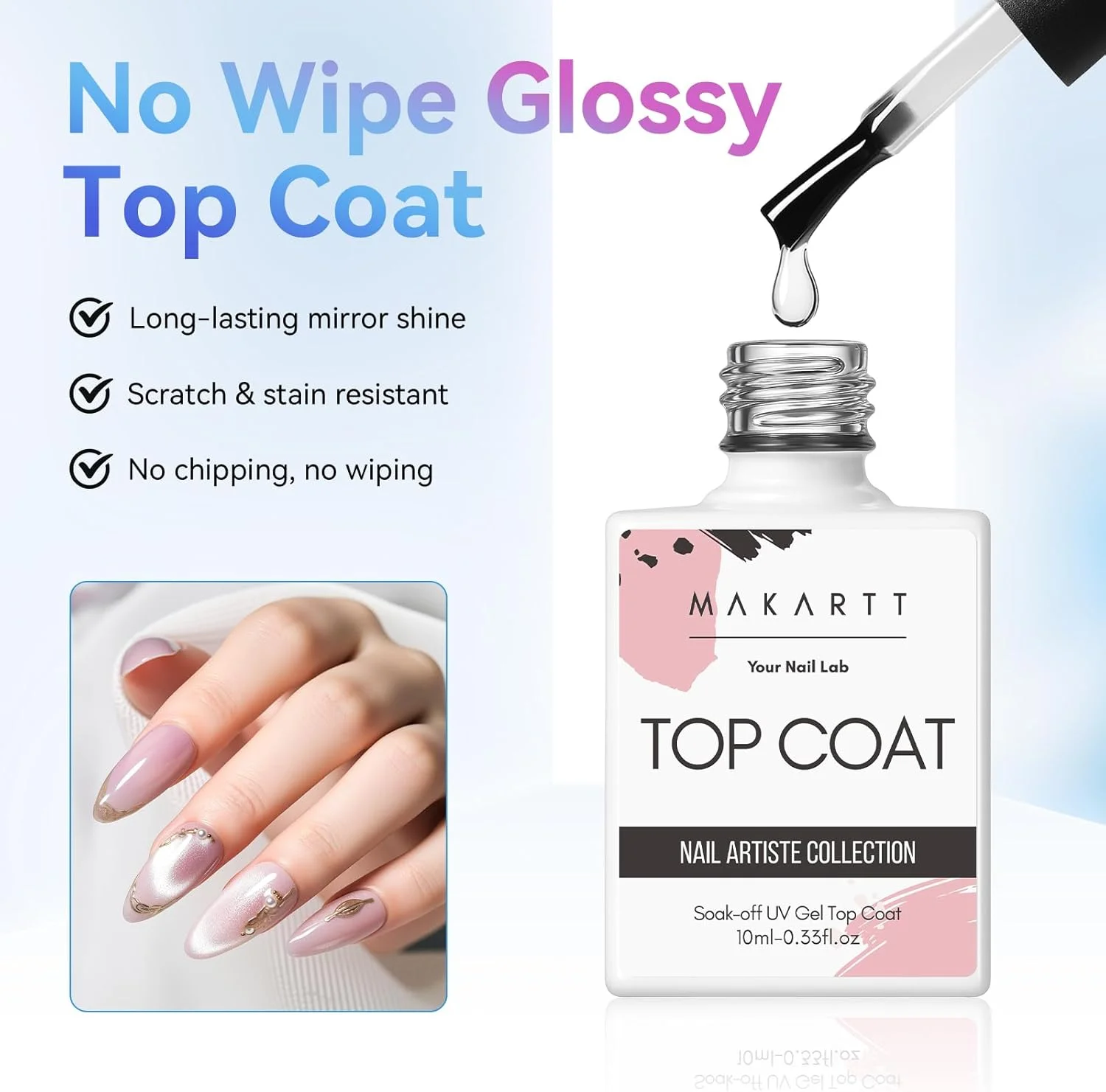 ست لاک ژل پایه و تاپ کت بدون نیاز به پاک کردن ماکارت، 2 عدد 10 میلی لیتر، لاک ژل پایه و تاپ کت، ست مانیکور و پدیکور P-04، 0.33 Fl Oz (بسته 2 عددی)