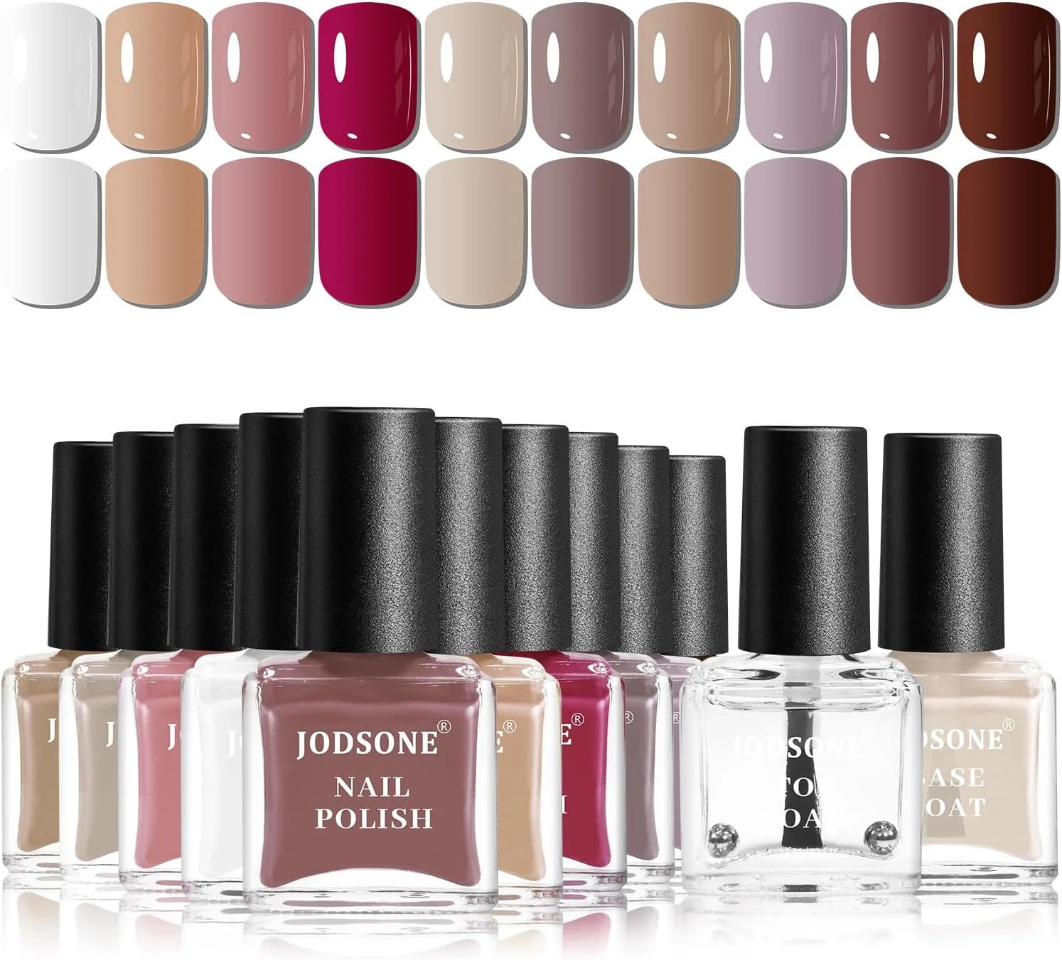 مجموعه لاک ناخن ژله ای جادسون، 10 رنگ به همراه 2 لاک پایه و رویه، خشک شدن سریع، درخشش براق
