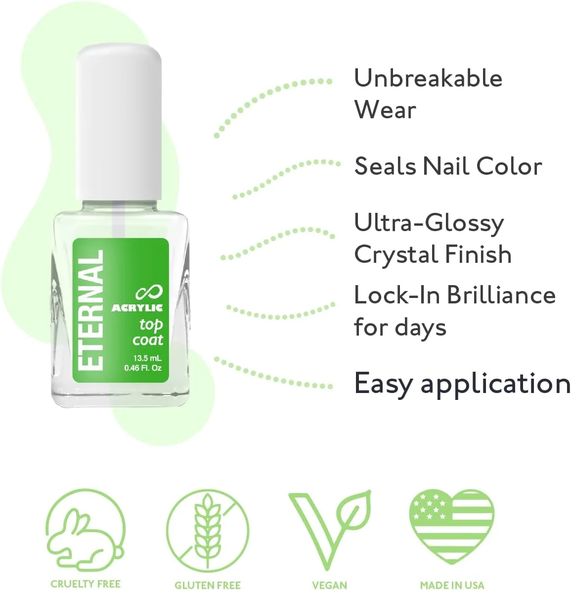 ژل تاپ کت اکریلیک Eternal – درخشش آینه ای قوی بدون نیاز به لامپ UV – 1 عدد اکریلیک - 1 عدد