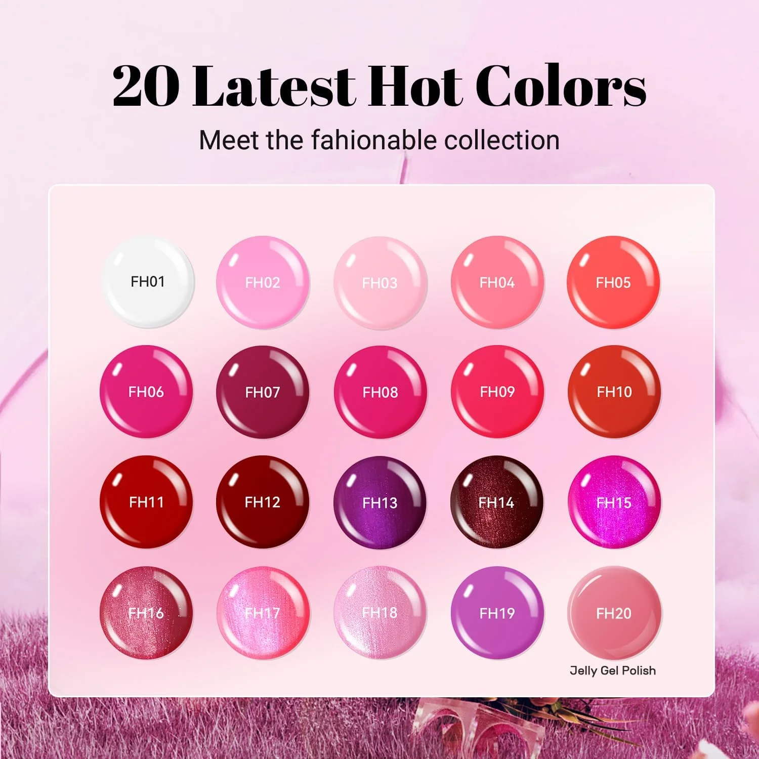 لاک ژل اکلیلی جادسون، ۲۳ تکه، همراه با بیس کت، تاپ کت مات و براق، رنگ های اکلیلی قرمز و صورتی، درخشش بالا و کیت لاک ژل ناخن فشن