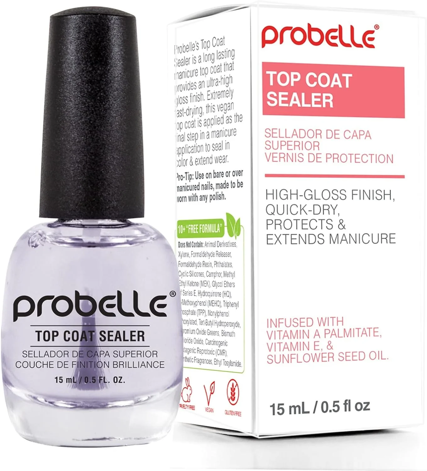 لایه محافظ لاک پروبل | ماندگاری طولانی با ظاهری خیس | 15 میلی لیتر | افزایش دهنده رنگ و درخشندگی ناخن