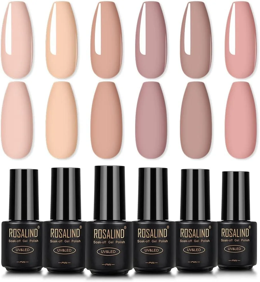 لاک ژل ناخن رزالیند، رنگ های خنثی، ست 6 عددی لاک ژل سری صورتی خنثی، لاک ژل کالکشن خنثی، لاک ژل LED، لاک ژل ناخن رنگارنگ خنثی برای طراحی ناخن فرانسوی، رنگ های طبیعی