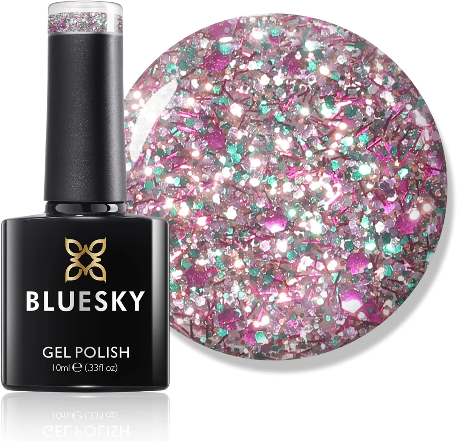 لاک ژل بلوسکی، درخت کریسمس، لاک ژل چند اکلیلی، 10 میلی لیتر، صورتی، بنفش، سبز نقره ای، نیاز به خشک شدن زیر لامپ UV LED