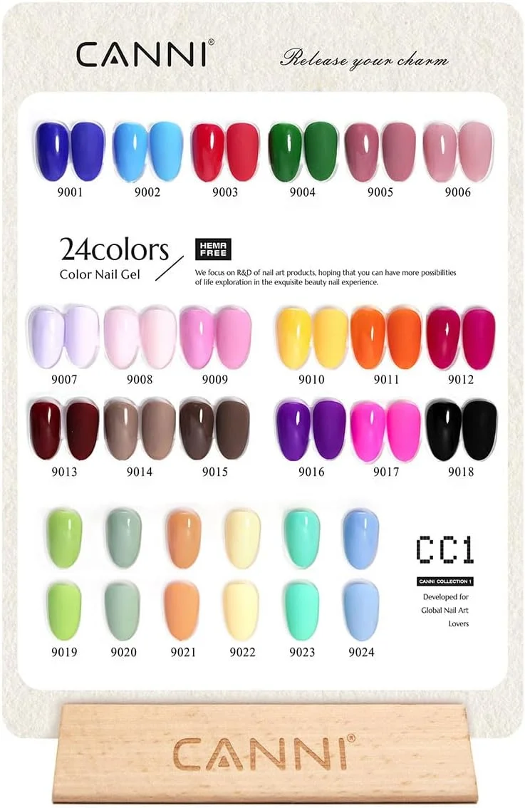 ست لاک ژل ۳۰ عددی CANNI CC1، رنگ های مشکی، صورتی، کرم، قرمز، آبی و سبز، لاک ژل LED، مناسب طراحی ناخن، مانیکور و استفاده در منزل و سالن