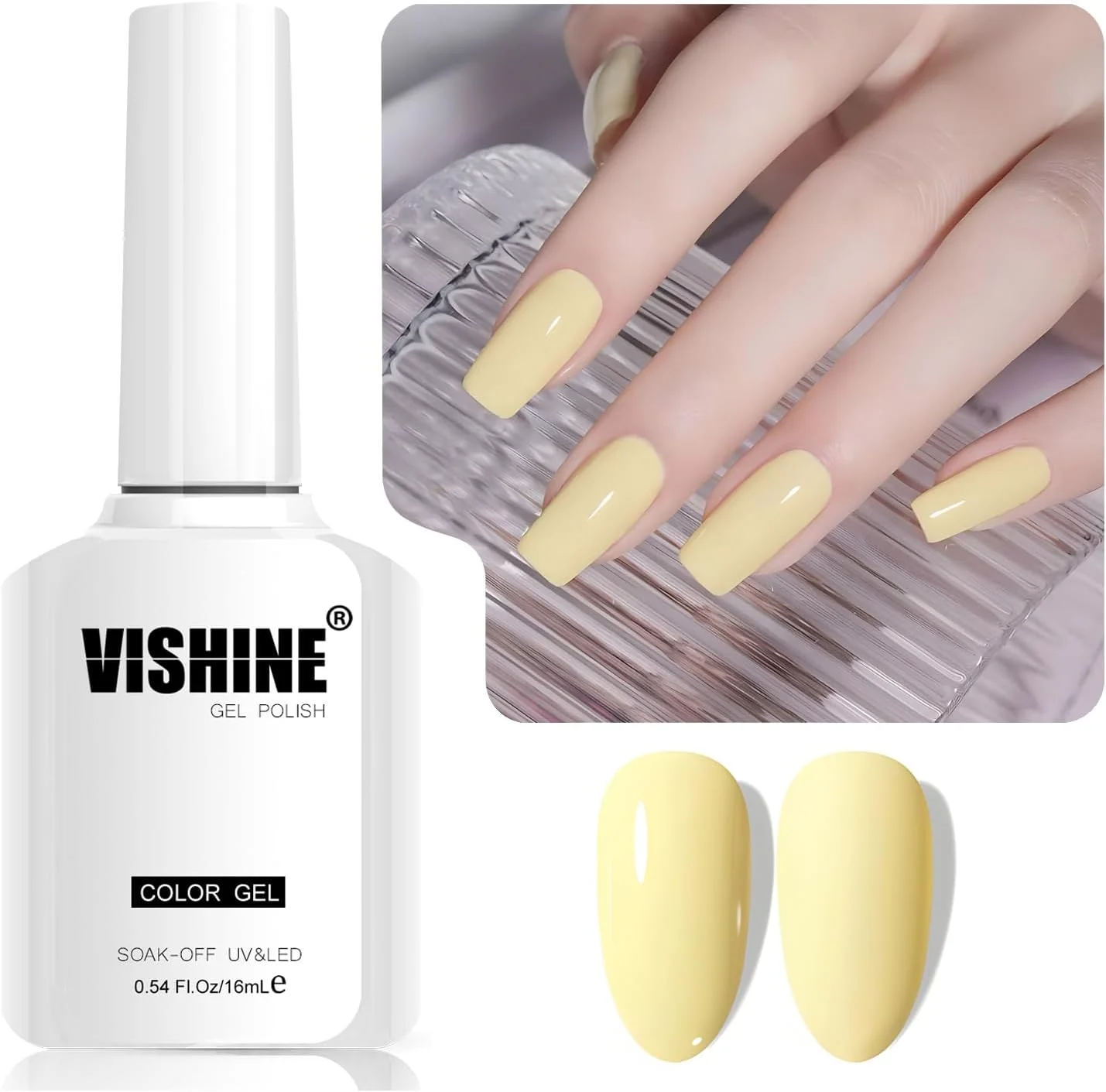 لاک ژل ناخن نیمه دائمی ویشاین زرد ۱۶ میلی لیتری، مناسب طراحی ناخن و مانیکور خانگی، رنگ زرد ملایم L328