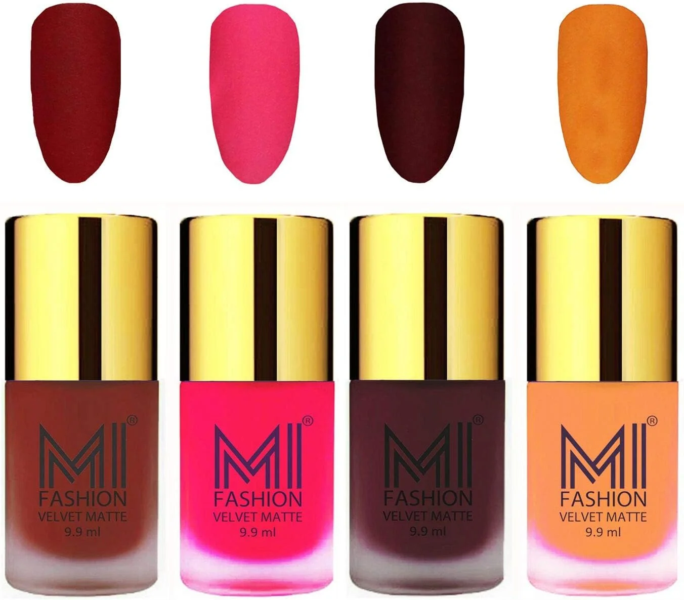 ست لاک ناخن مخملی مات MI FASHION قرمز، صورتی نئون، مشکی، آبی آسمانی 9.9 میلی لیتر (مجموعه 4 عددی)
