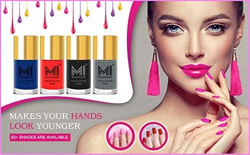 مجموعه لاک ناخن مات مخملی ام آی فشن - سرمه ای، نارنجی نئون، مشکی، خاکستری