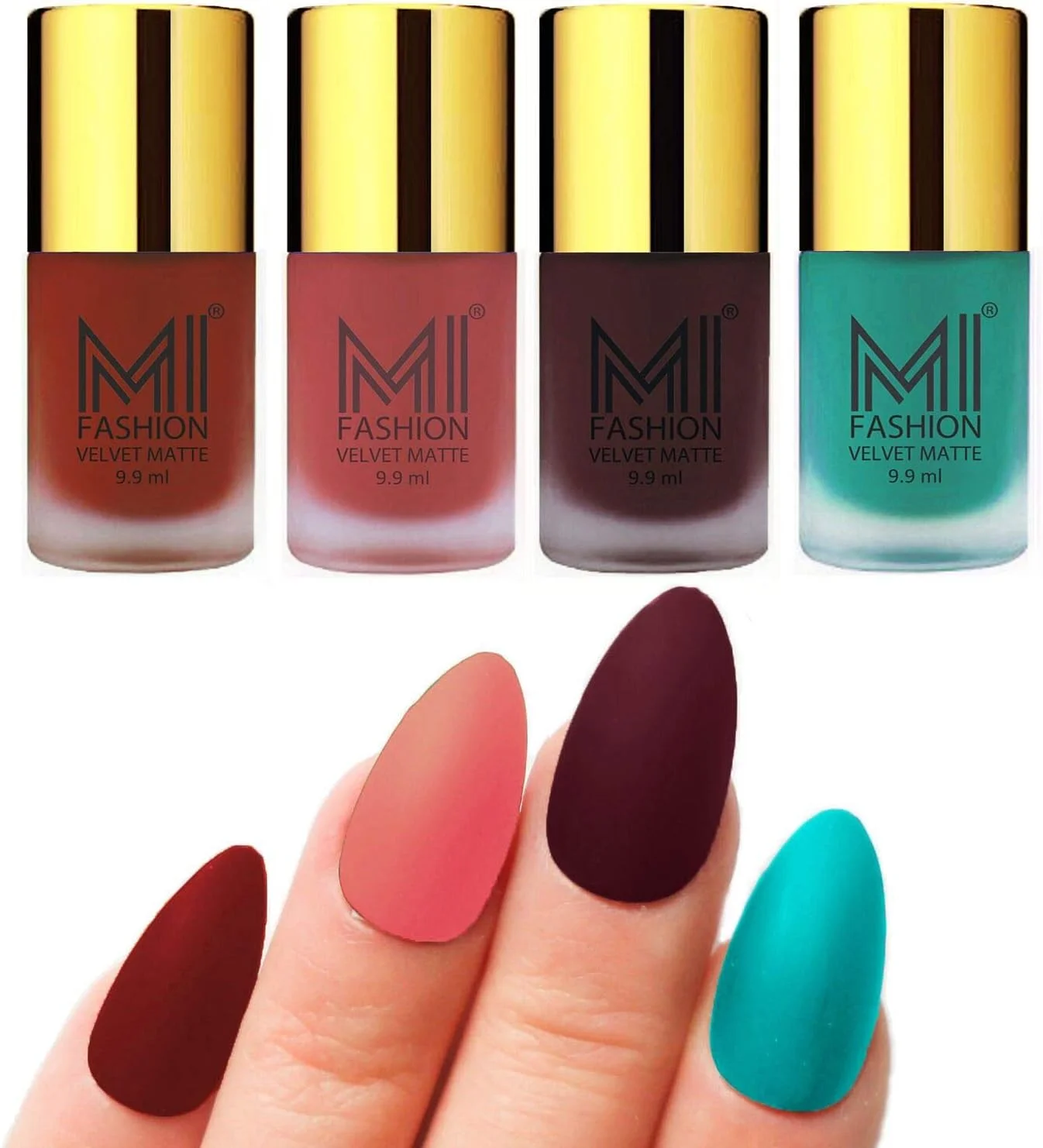 لاک ناخن مات ام آی فشن، آلبالویی، هلویی روشن، شرابی، آبی آسمانی، مجموعه 4 عددی 9.9 میلی لیتر