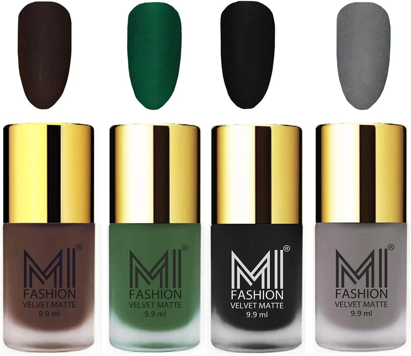 مجموعه لاک ناخن مات مخملی ام آی فشن، قهوه ای، سبز، مشکی، خاکستری، 9.9 میلی لیتر (مجموعه 4 عددی)