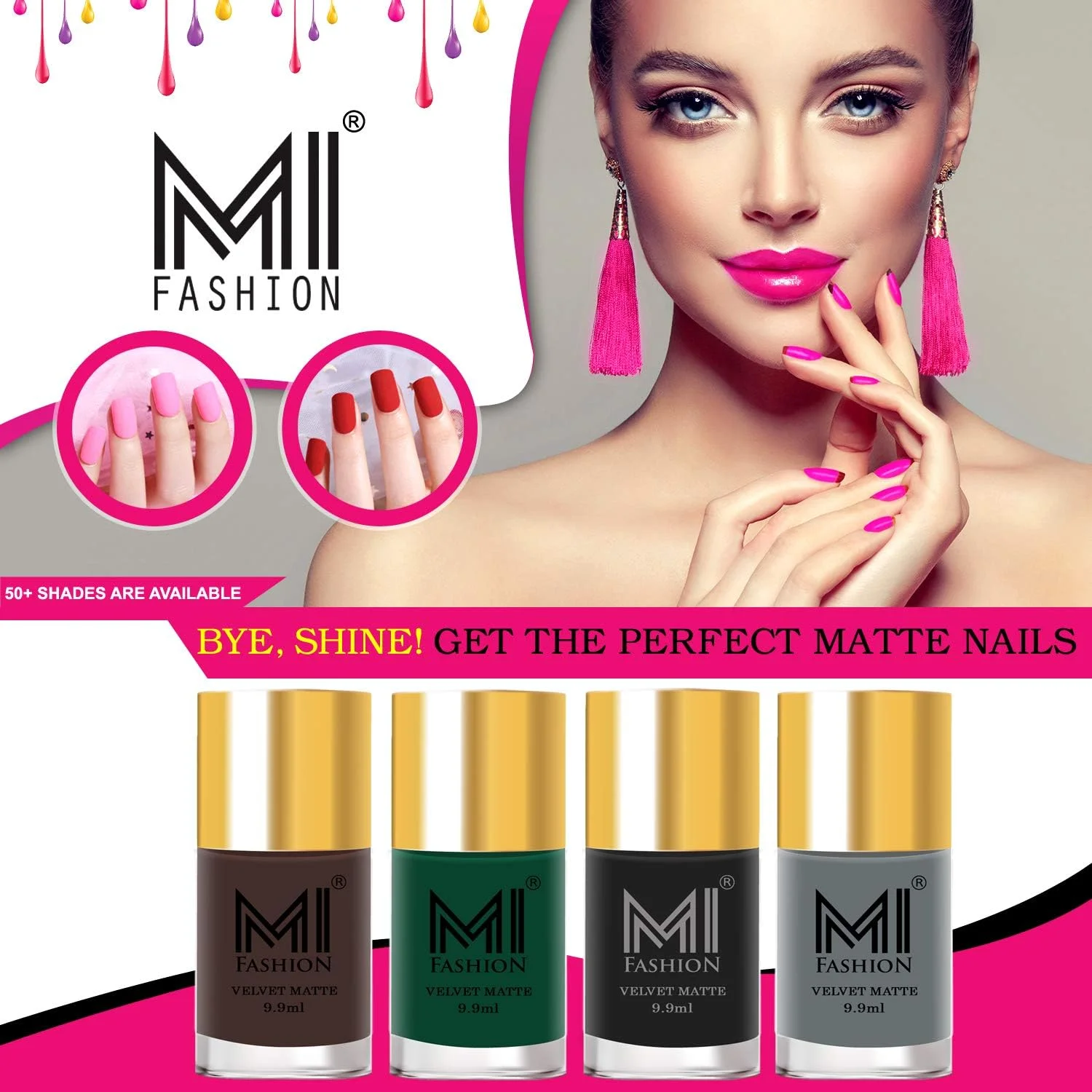 مجموعه لاک ناخن مات مخملی ام آی فشن، قهوه ای، سبز، مشکی، خاکستری، 9.9 میلی لیتر (مجموعه 4 عددی)