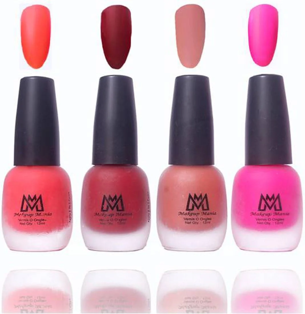 لاک ناخن مات مخملی Makeup Mania - بسته چهارتایی (نارنجی، قرمز، قهوه ای، صورتی)
