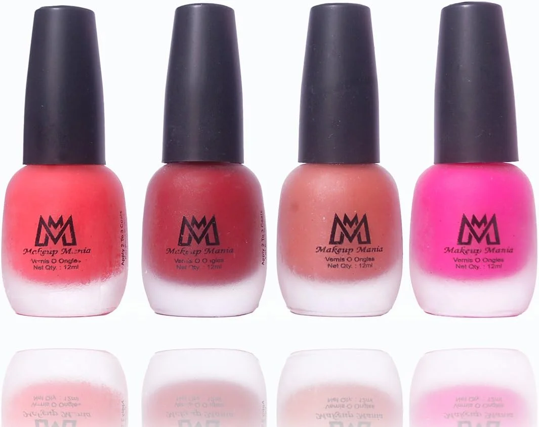 لاک ناخن مات مخملی Makeup Mania - بسته چهارتایی (نارنجی، قرمز، قهوه ای، صورتی)