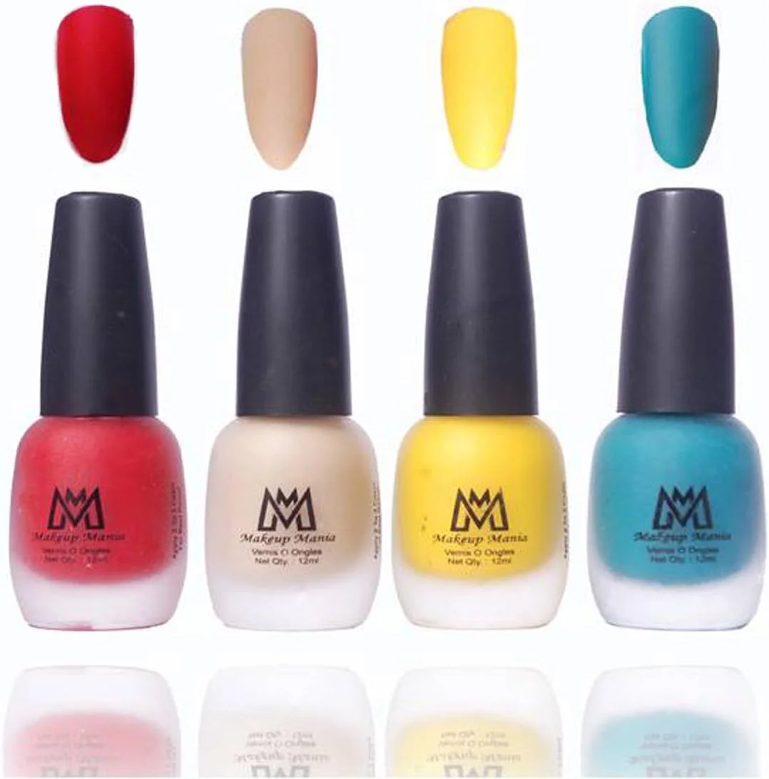 لاک ناخن مات مخملی ممتاز Makeup Mania (قرمز، کرم، زرد، سبز، بسته 4 عددی)