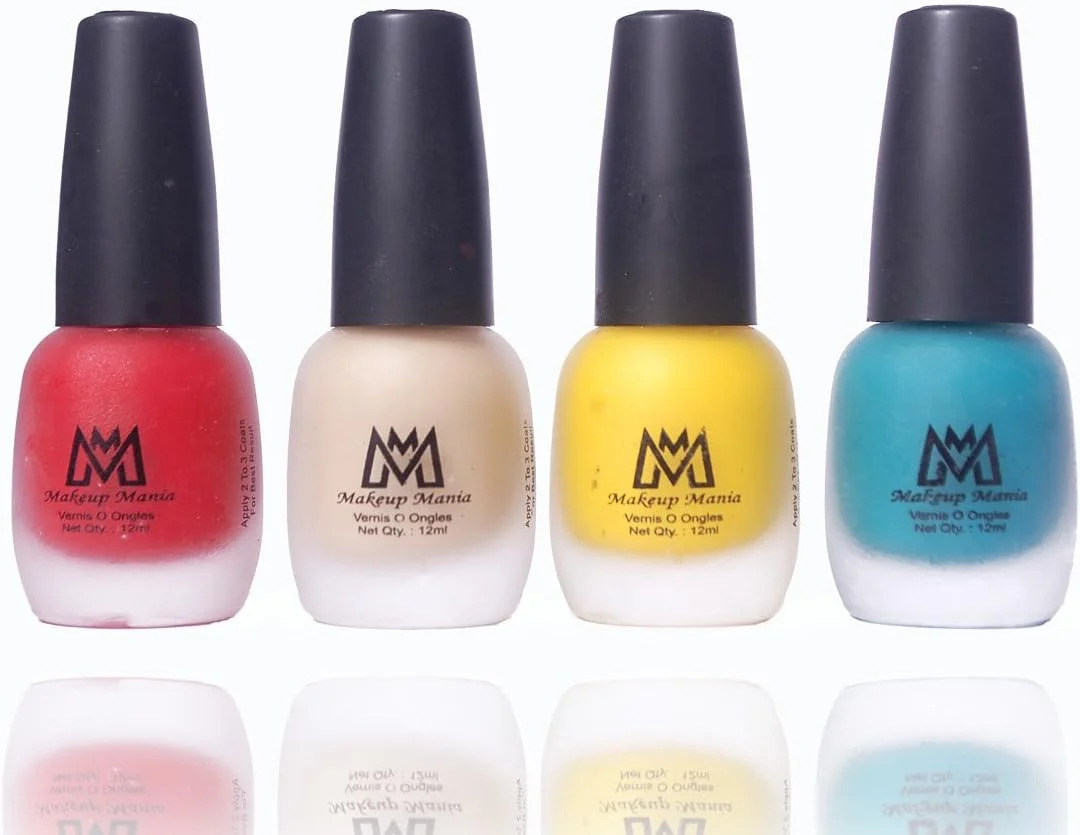 لاک ناخن مات مخملی ممتاز Makeup Mania (قرمز، کرم، زرد، سبز، بسته 4 عددی)