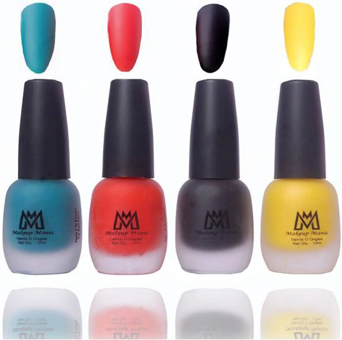 لاک ناخن مات مخملی Makeup Mania، بسته چهارتایی (آبی، قرمز، مشکی، زرد)