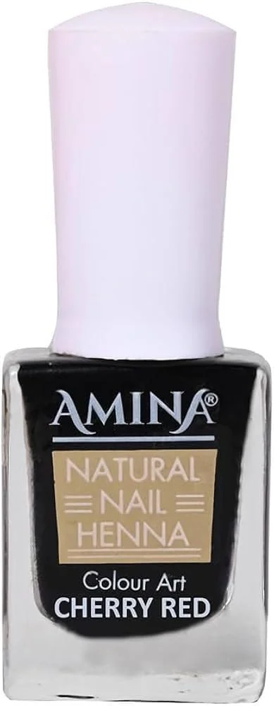 لاک ناخن حنای طبیعی آمینا، قرمز گیلاسی، فرمول گیاهی قابل تنفس، پوشش مات، 15 میلی لیتر (زرشکی)