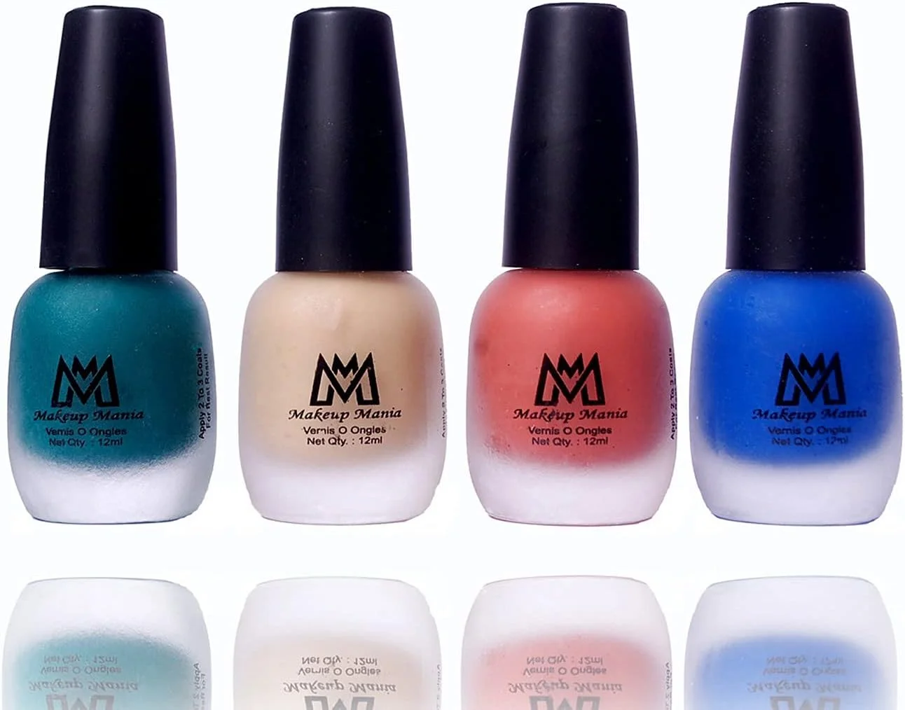 لاک ناخن مات مخملی پریمیم Makeup Mania (سبز، آبی، کرم، هلویی، بسته 4 عددی)