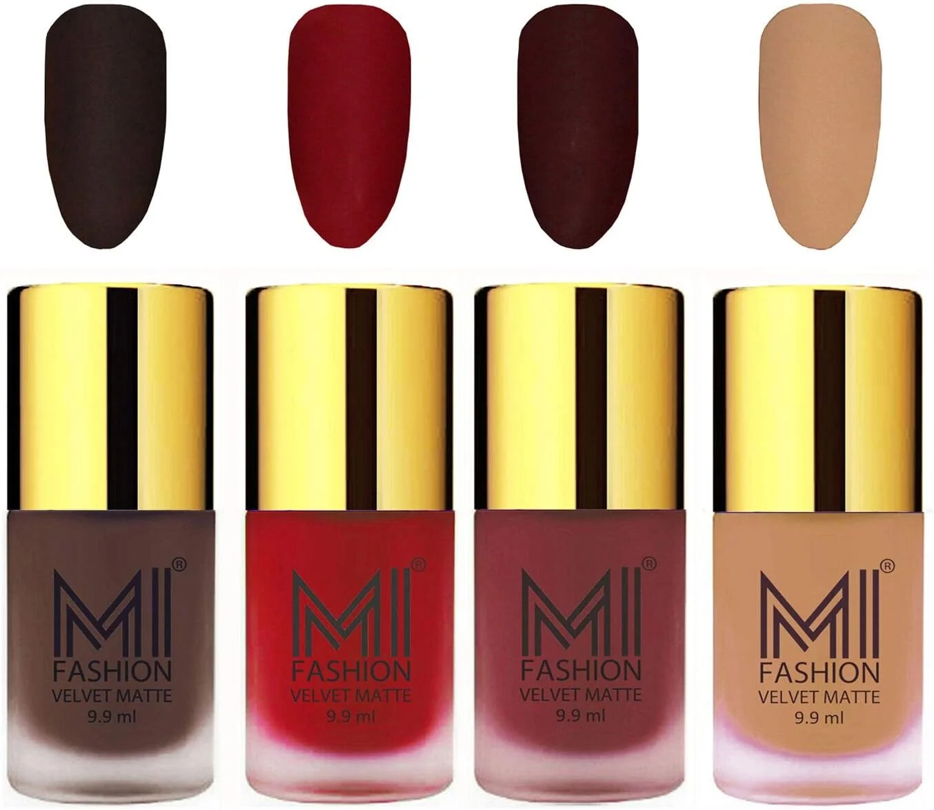 ست لاک ناخن مخملی مات MI FASHION، قهوه ای، قرمز گوجه ای، مارون، رنگ بدن، 9.9 میلی لیتر (مجموعه 4 عددی)