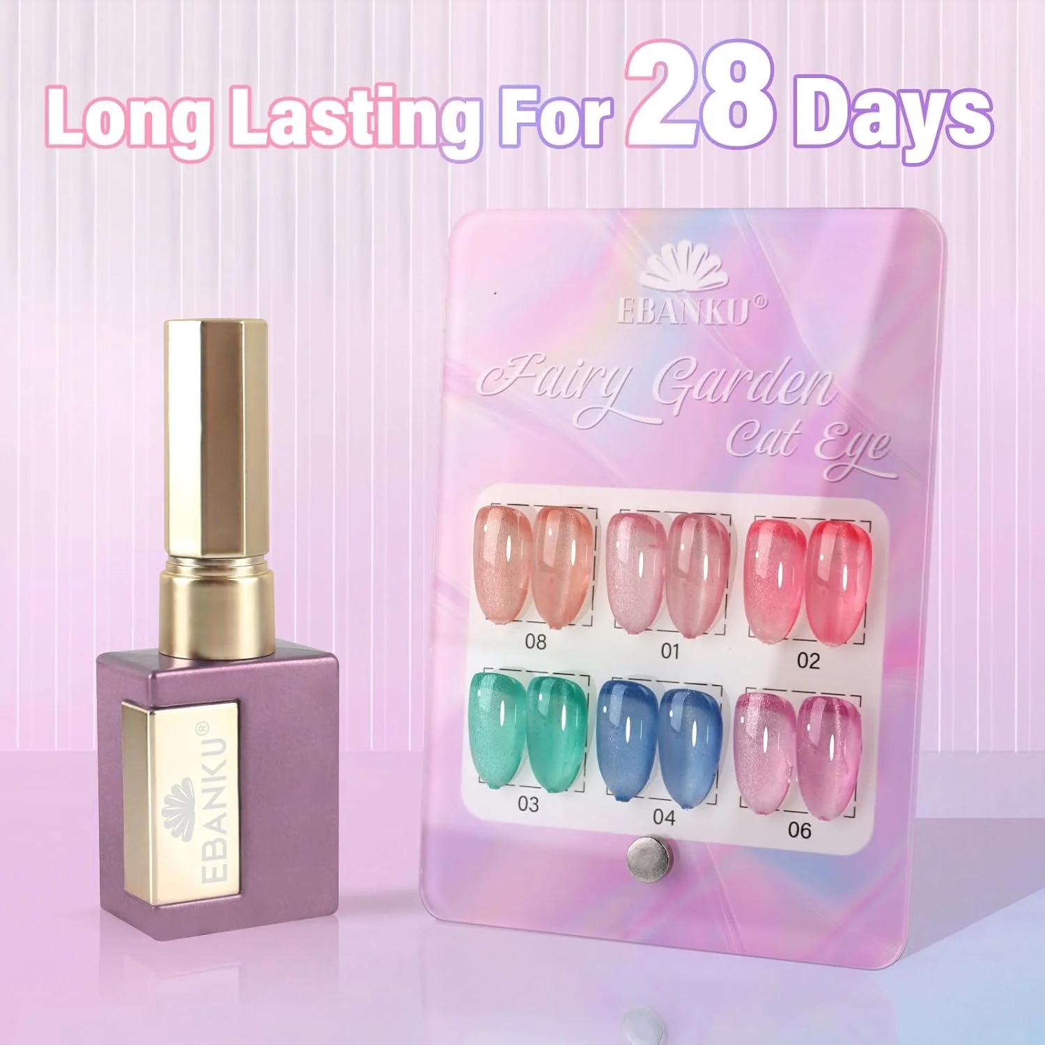ست لاک ژل ناخن چشم گربه ای EBANKU، 6 رنگ لاک ژل مغناطیسی چشم گربه ای هولوگرافیک، لاک ژل ژله ای نیمه شفاف اکلیلی درخشان برای طراحی ناخن (صورتی، آبی، سبز)