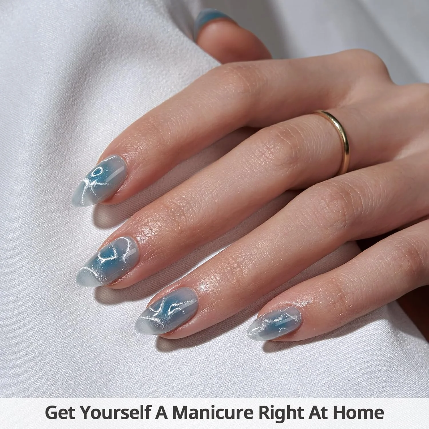 ناخن مصنوعی کوتاه BTArtbox - ناخن های مصنوعی آبی براق با چسب، قابل خشک شدن با لامپ، برای خانم ها، ناخن های مصنوعی نیمه شفاف با چسب ژل نرم در 16 سایز - کیت با 32 عدد