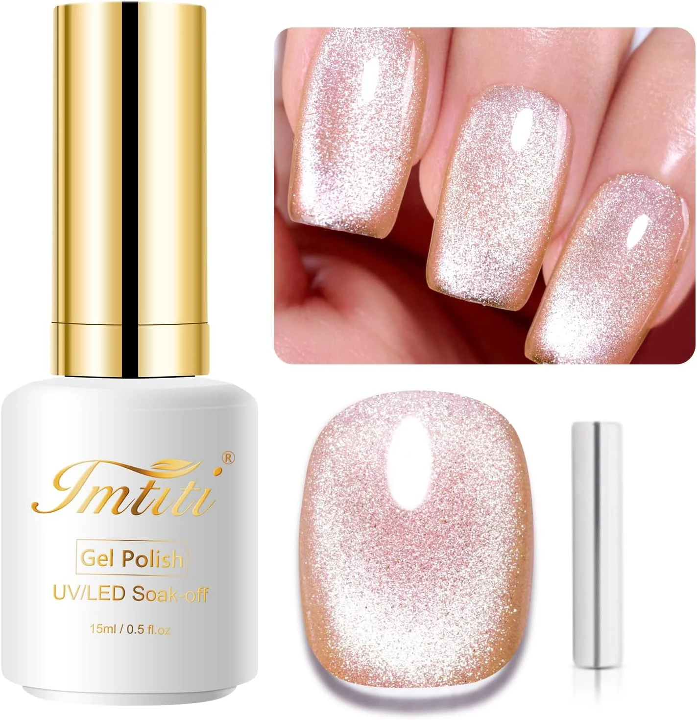 لاک ژل ناخن طلایی شامپاین ایمتیتی، 15 میلی لیتر، لاک ژل مغناطیسی اکلیلی چشم گربه ای 9 بعدی، لاک ژل UV با چوب مغناطیسی برای سالن ناخن