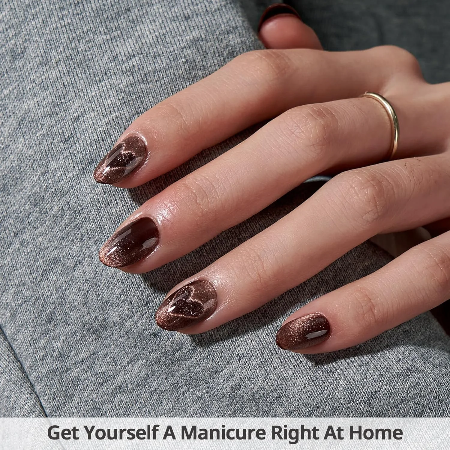 ناخن مصنوعی بادامی خیلی کوتاه BTArtbox - ناخن مصنوعی چشم گربه ای قهوه ای با چسب برای خانم ها، ناخن مصنوعی ژل نرم مات در 16 سایز - کیت با 32 ناخن مصنوعی