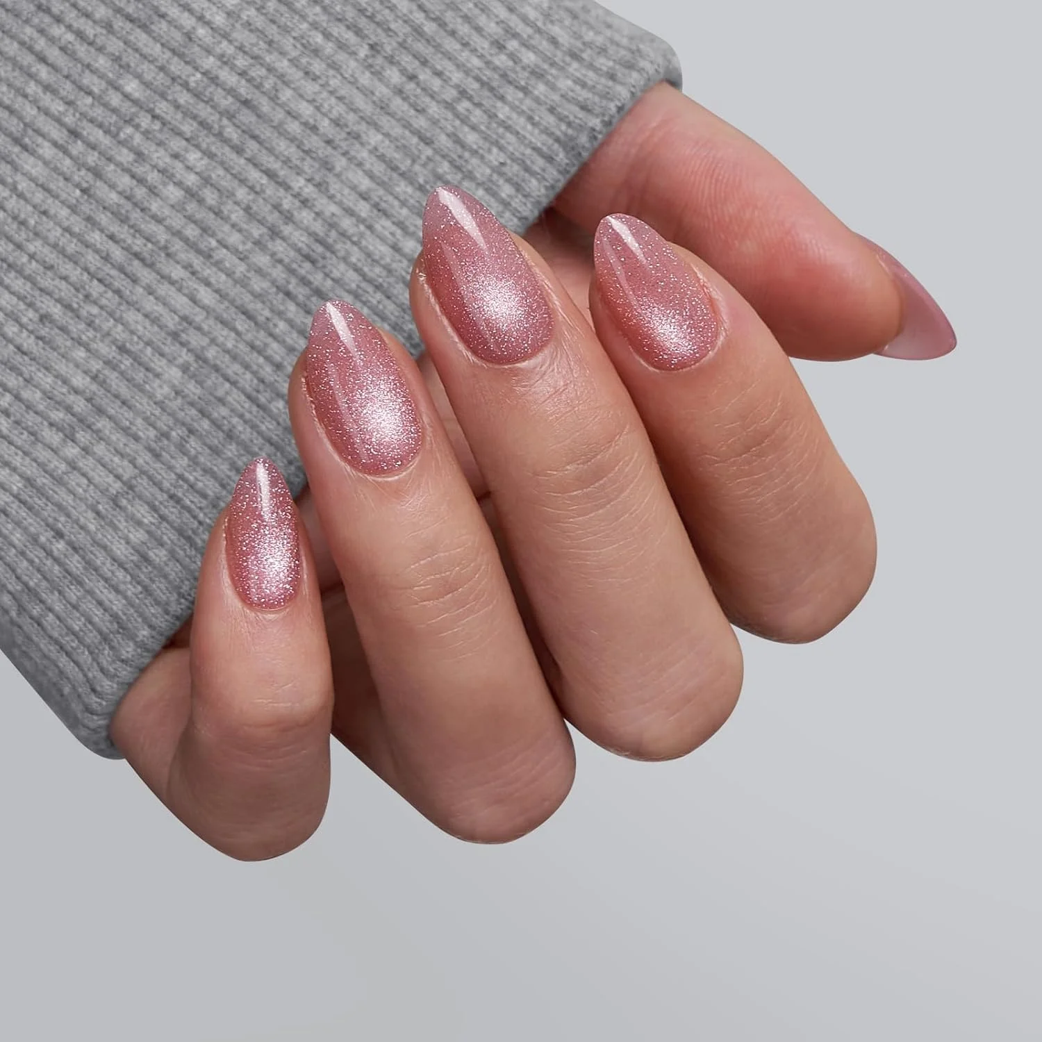 ناخن مصنوعی کوتاه BTArtbox - ناخن های مصنوعی صورتی با طرح چشم گربه ای به همراه چسب برای خانم ها، ناخن های مصنوعی نیمه شفاف ژلی نرم با چسب در 16 سایز - کیت 3 عددی