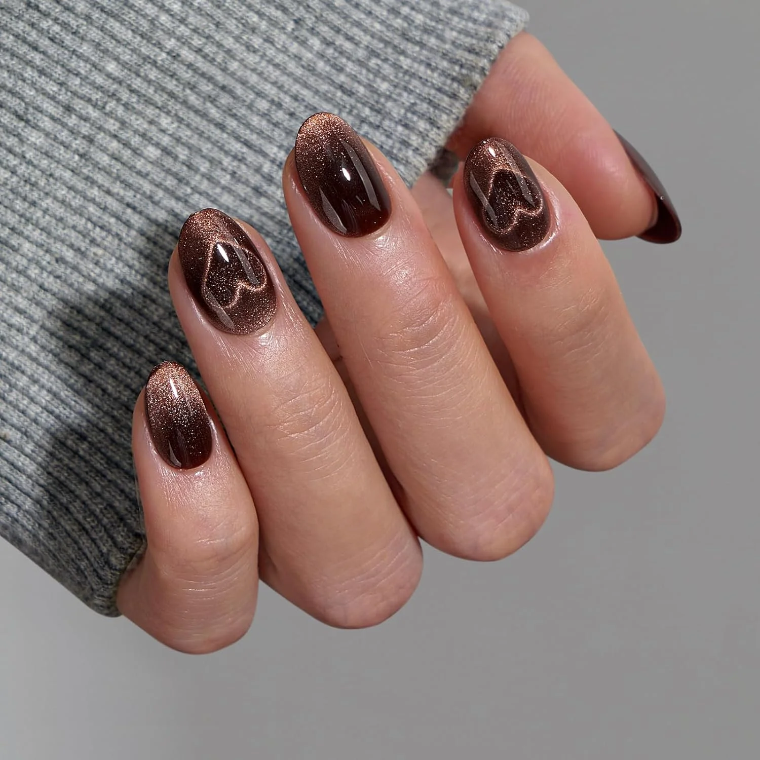 ناخن مصنوعی بادامی خیلی کوتاه BTArtbox - ناخن مصنوعی چشم گربه ای قهوه ای با چسب برای خانم ها، ناخن مصنوعی ژل نرم مات در 16 سایز - کیت با 32 ناخن مصنوعی