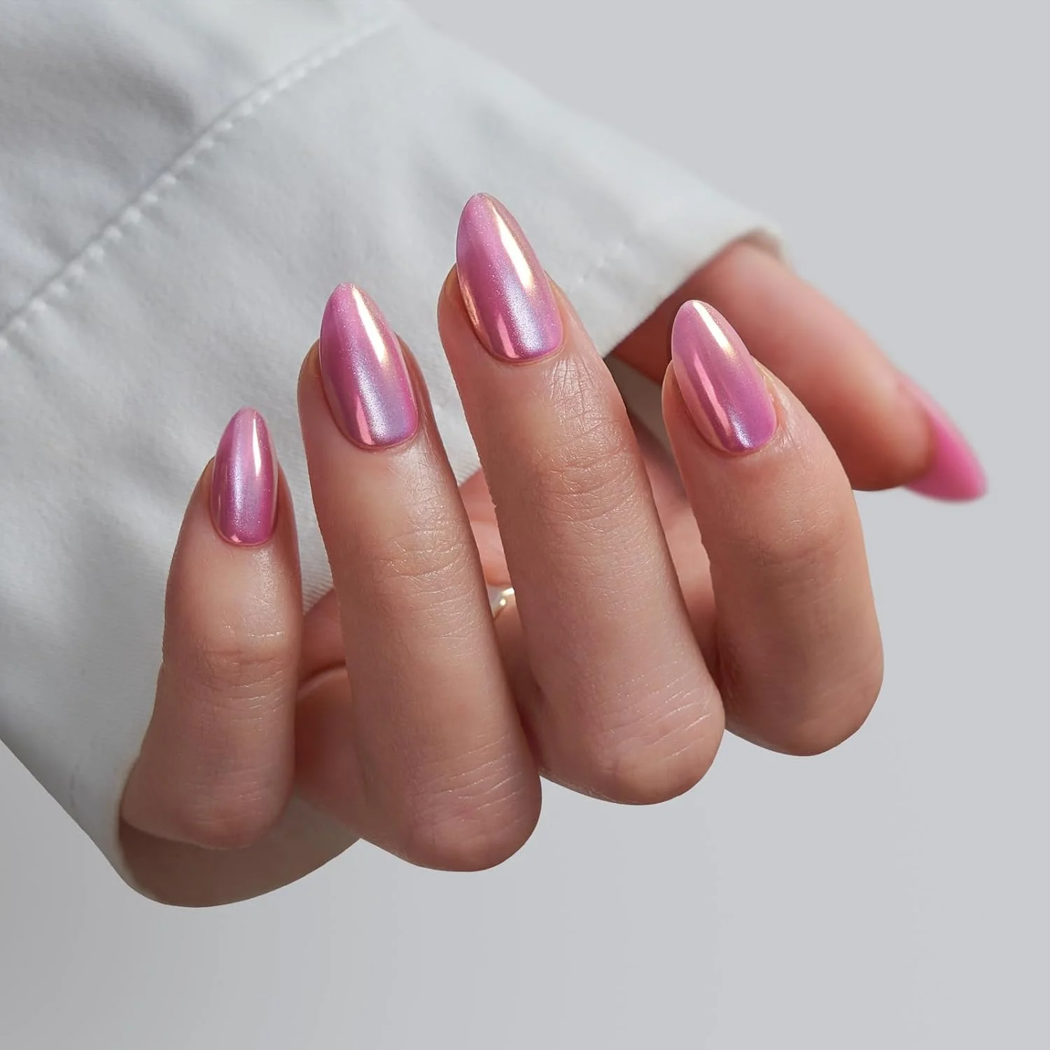 ناخن مصنوعی کوتاه BTArtbox - ناخن های مصنوعی بادامی صورتی چشم گربه ای با چسب برای خانم ها، ناخن های مصنوعی ژل نرم مات در 16 سایز - کیت با 32 ناخن مصنوعی، رویایی