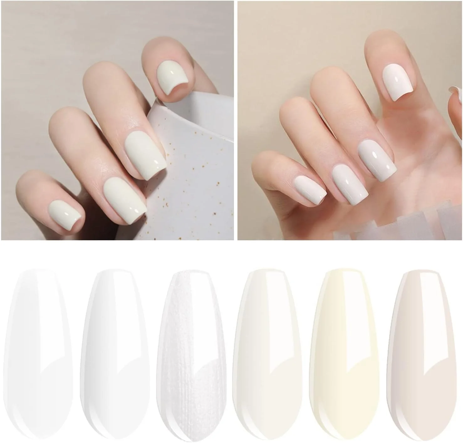 مجموعه لاک ژل ناخن سفید شیری ویشین، شامل 6 رنگ سفید فرانسوی و سفید سرد، مناسب برای طراحی ناخن در خانه و سالن، با ماندگاری طولانی، حجم 8 میلی لیتر