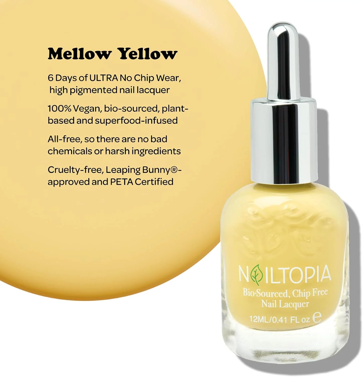 لاک ناخن گیاهی Nailtopia - پوشش تقویت کننده لاک ناخن برای مانیکور سریع - هنر کوتیکول فوری، سریع و بی نقص - درمان حرفه ای رنگ - زرد ملایم - 0.41 اونس