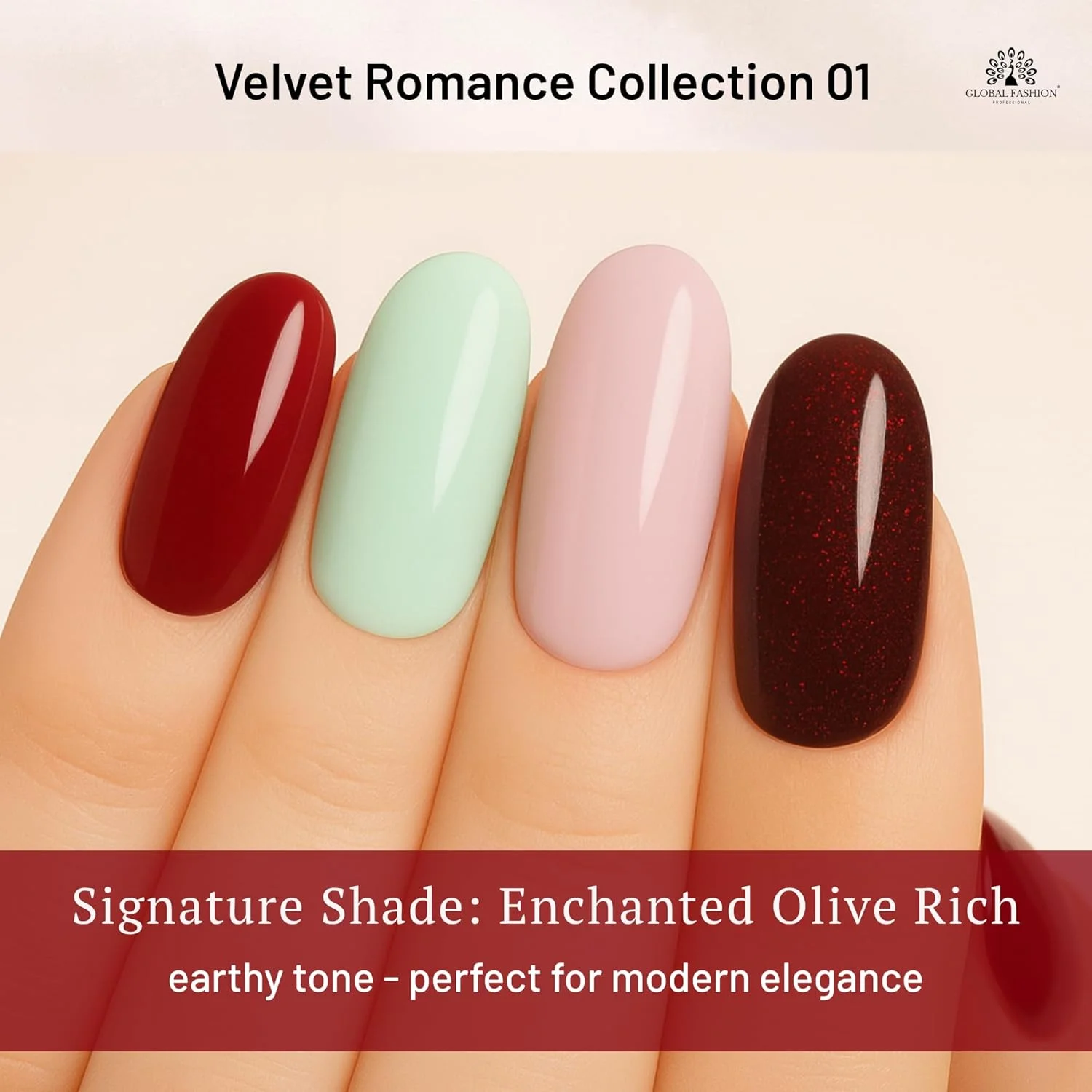 ست لاک ژل 6 عددی 8 میلی لیتری گلوبال فشن، مشکی الیت UV/LED، ماندگاری طولانی، مقاوم در برابر لب پر شدن، فرمول وگان، استفاده آسان، پوشش براق برای سالن و طراحی ناخن DIY (مخمل عاشقانه)