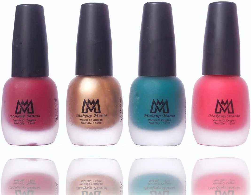 لاک ناخن مات مخملی ممتاز Makeup Mania، بسته چهارتایی (زرشکی، طلایی، سبز، صورتی)