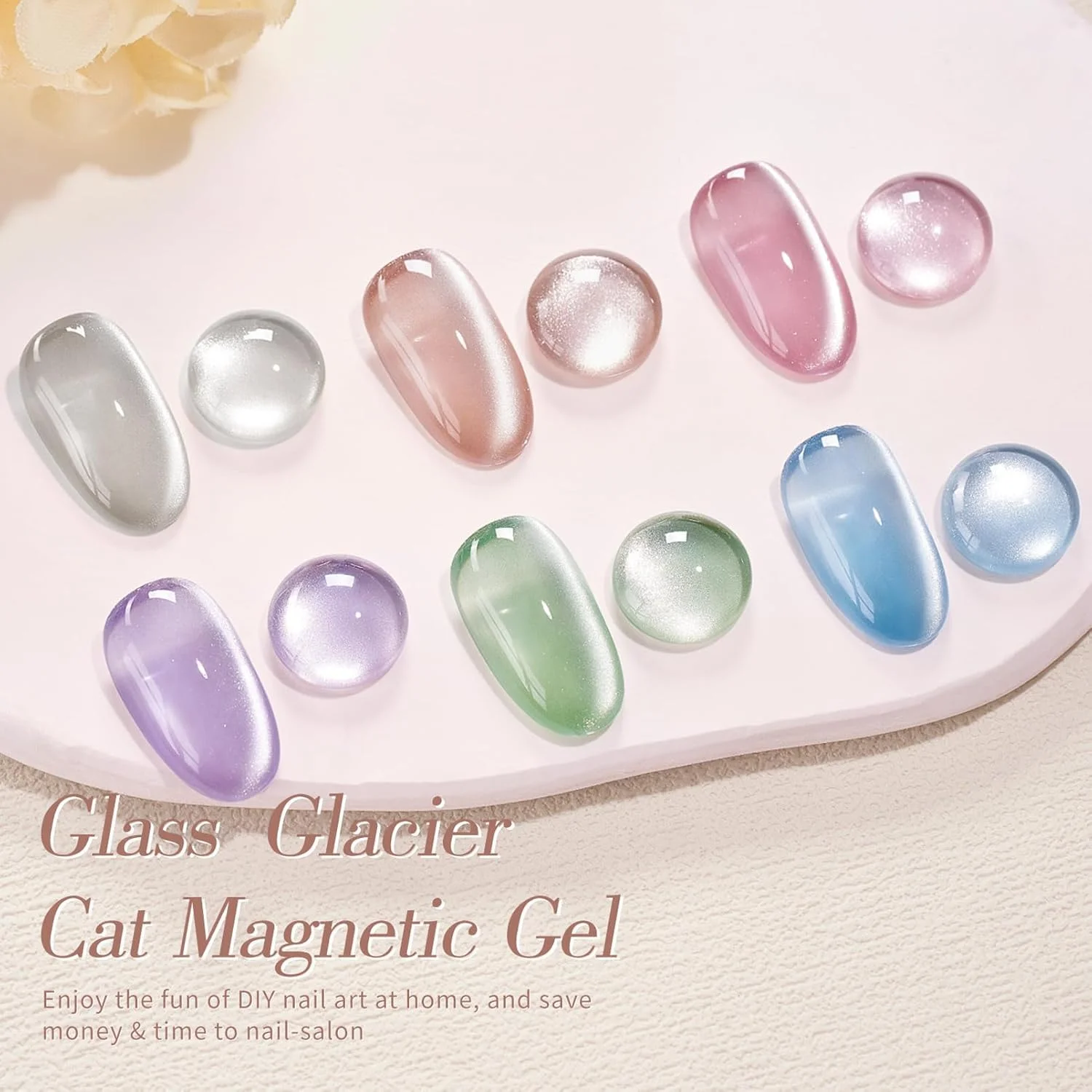 مجموعه لاک ژل مغناطیسی آزونه – کیت لاک ژل چشم گربه ای اکلیلی هولوگرافیک 6 عددی به همراه آهنربا، شیشه ای 9 بعدی صورتی بنفش آبی سبز کریستالی، لاک ژل UV/LED خیساندنی برای طراحی ناخن در خانه