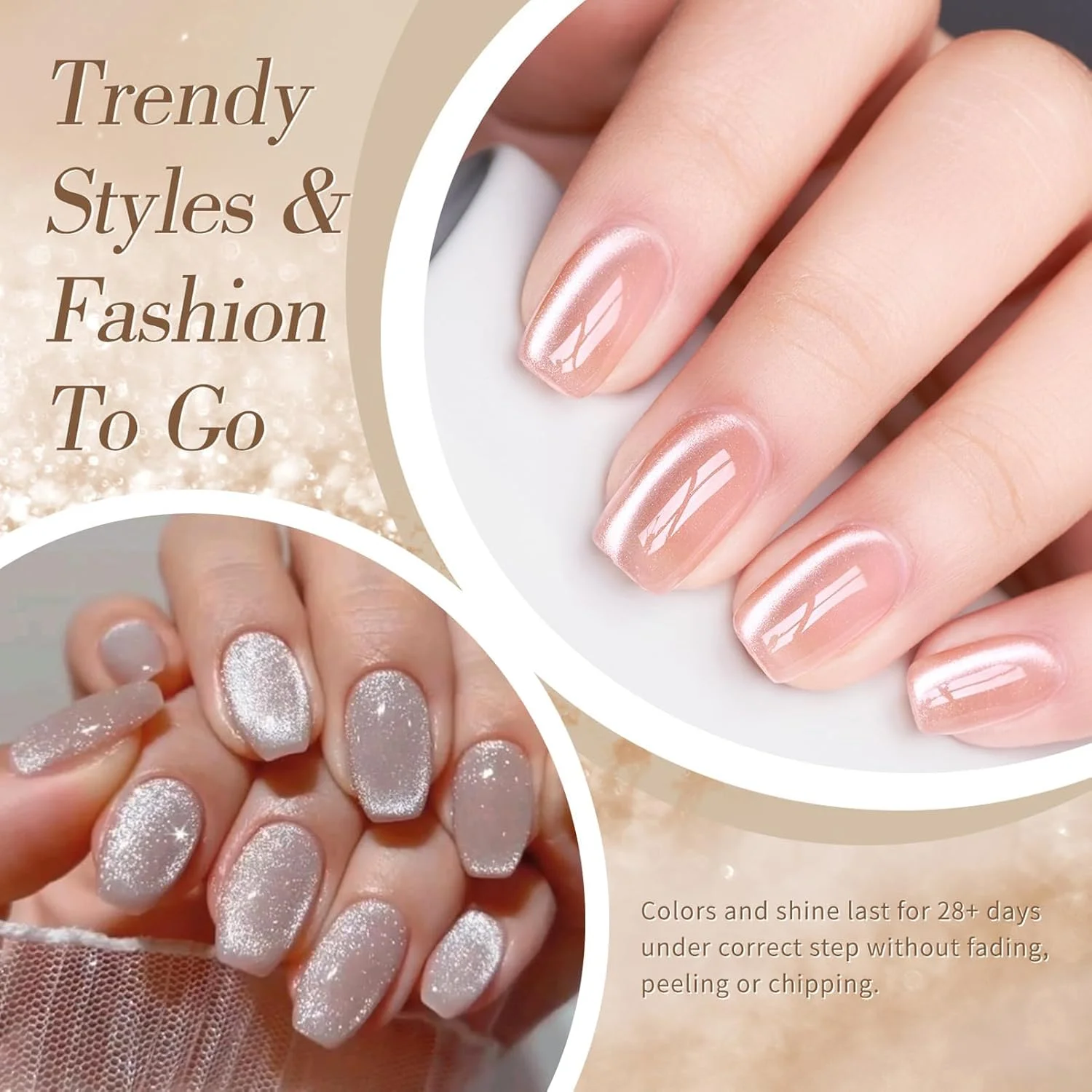 مجموعه لاک ژل مغناطیسی آزونه – کیت لاک ژل چشم گربه ای اکلیلی هولوگرافیک 6 عددی به همراه آهنربا، شیشه ای 9 بعدی صورتی بنفش آبی سبز کریستالی، لاک ژل UV/LED خیساندنی برای طراحی ناخن در خانه