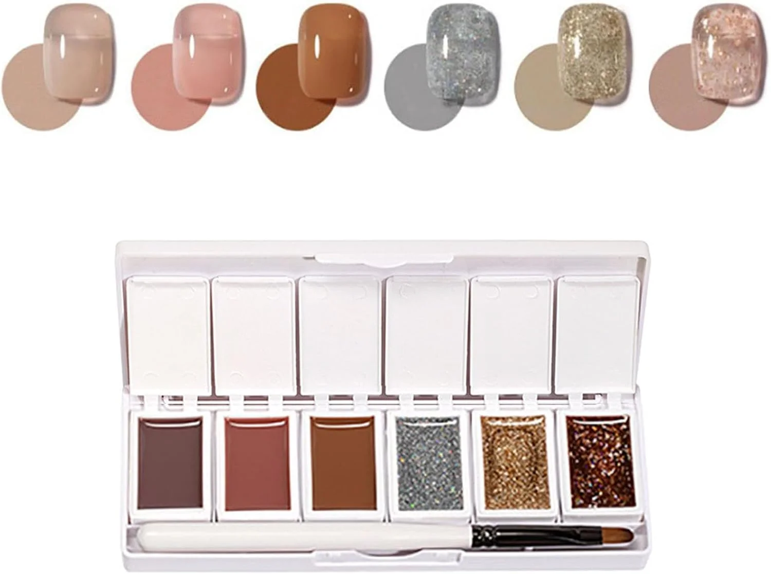 ست لاک ژل با دستگاه یو وی، 6 رنگ کرمی، ژل لاک جامد به همراه قلم طراحی ناخن، رنگ های خنثی و براق، مناسب طراحی ناخن در خانه، سایز مسافرتی (E)