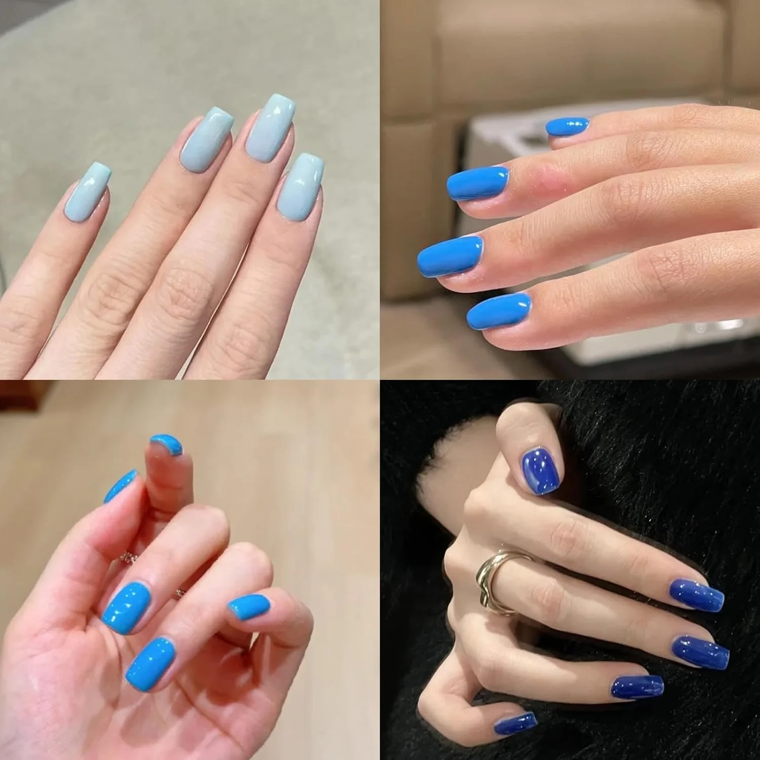 مجموعه لاک ژل ۶ عددی آبی آزونی – ۶ رنگ (آبی آسمانی، سرمه ای، آبی تیره، آبی روشن)، مناسب برای مانیکور سالنی و طراحی ناخن، مناسب برای استفاده در منزل برای خانم ها