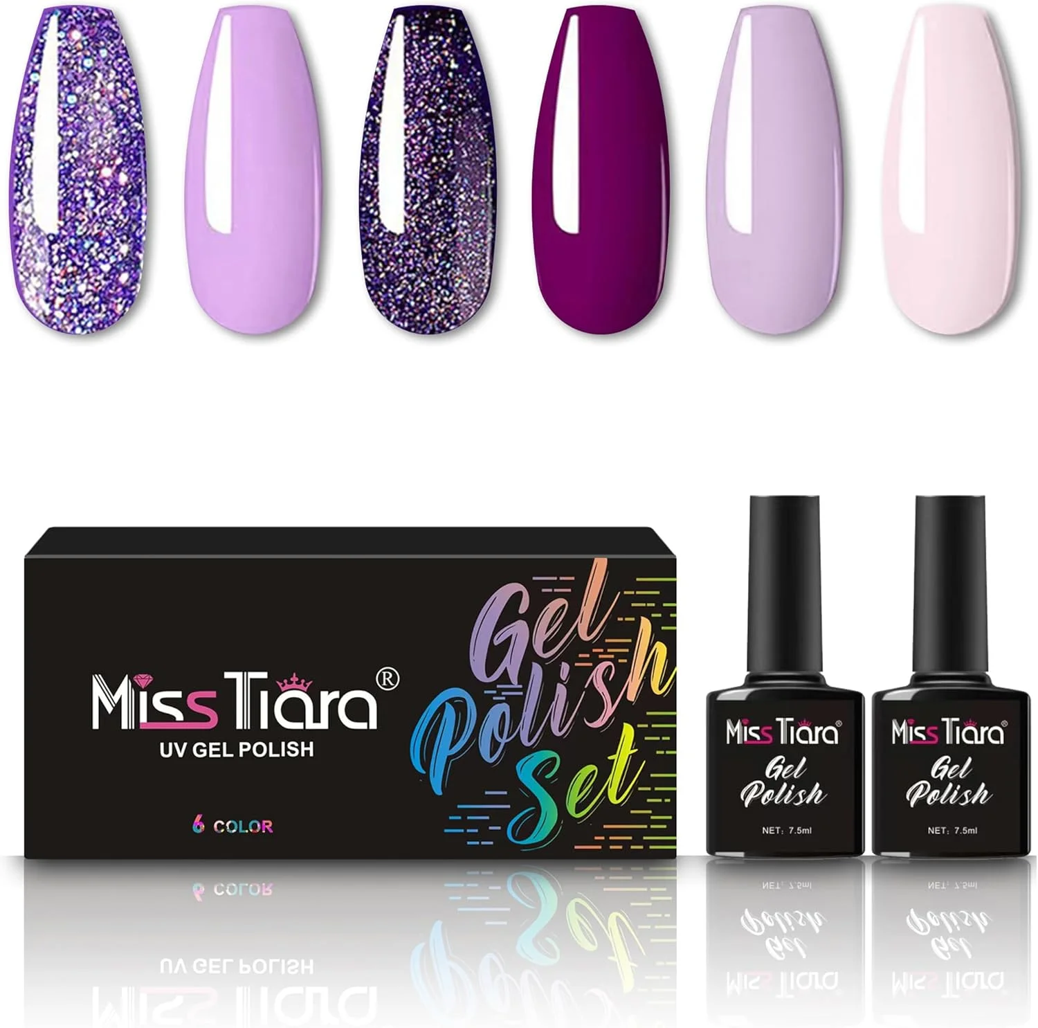 ست لاک ژل ناخن 6 عددی چند رنگ MissTiara (بنفش/بژ)